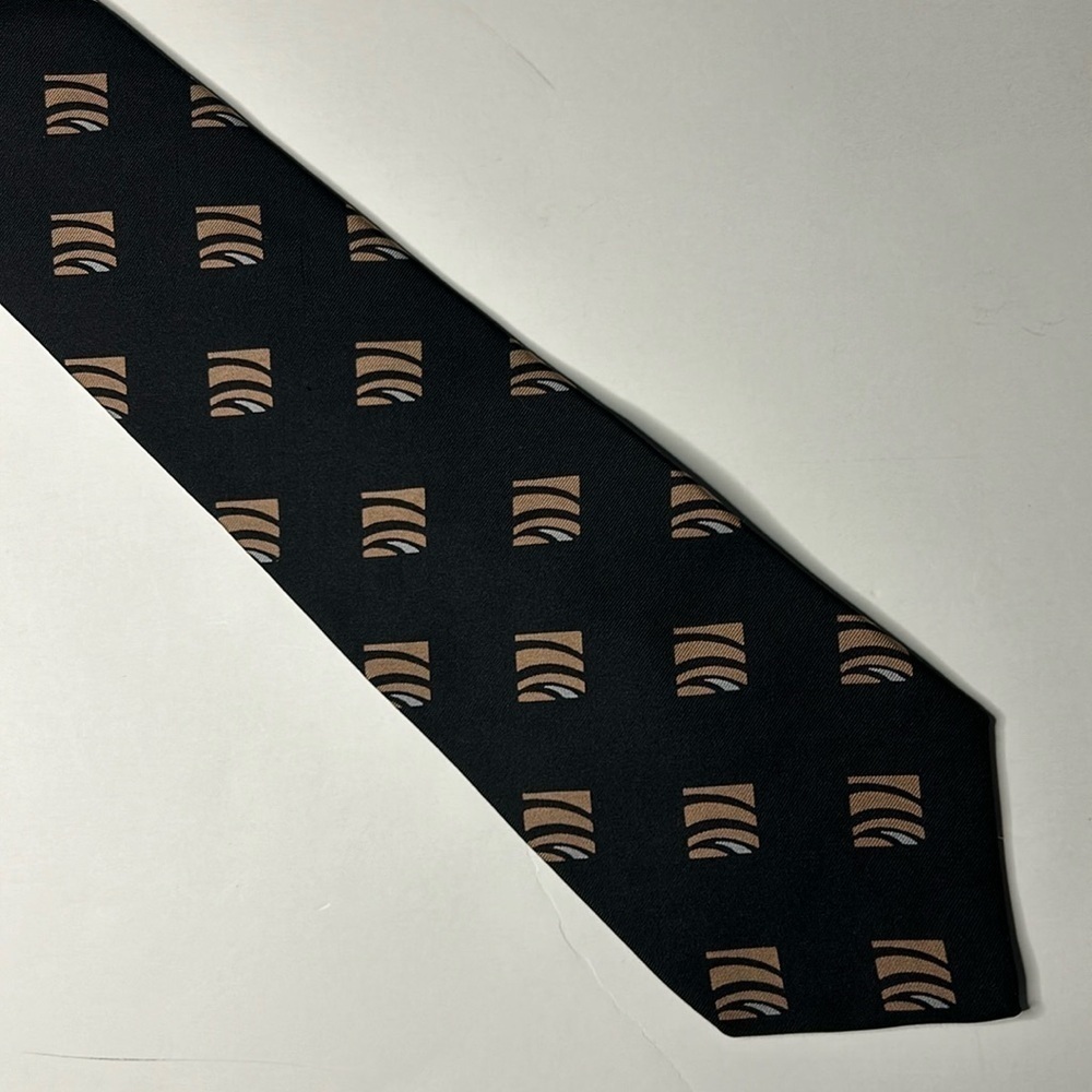 GIVENCHY Monsieur Silk Neck Tie Black Tan Luxury Simple Geometric Italy